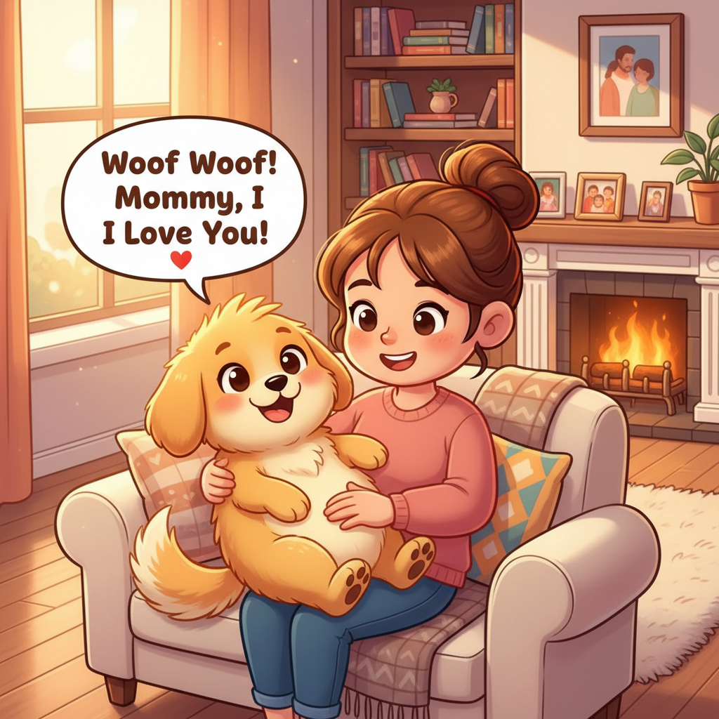 Woof, Woof, Mommy I Love You Watercolor Family Portraits