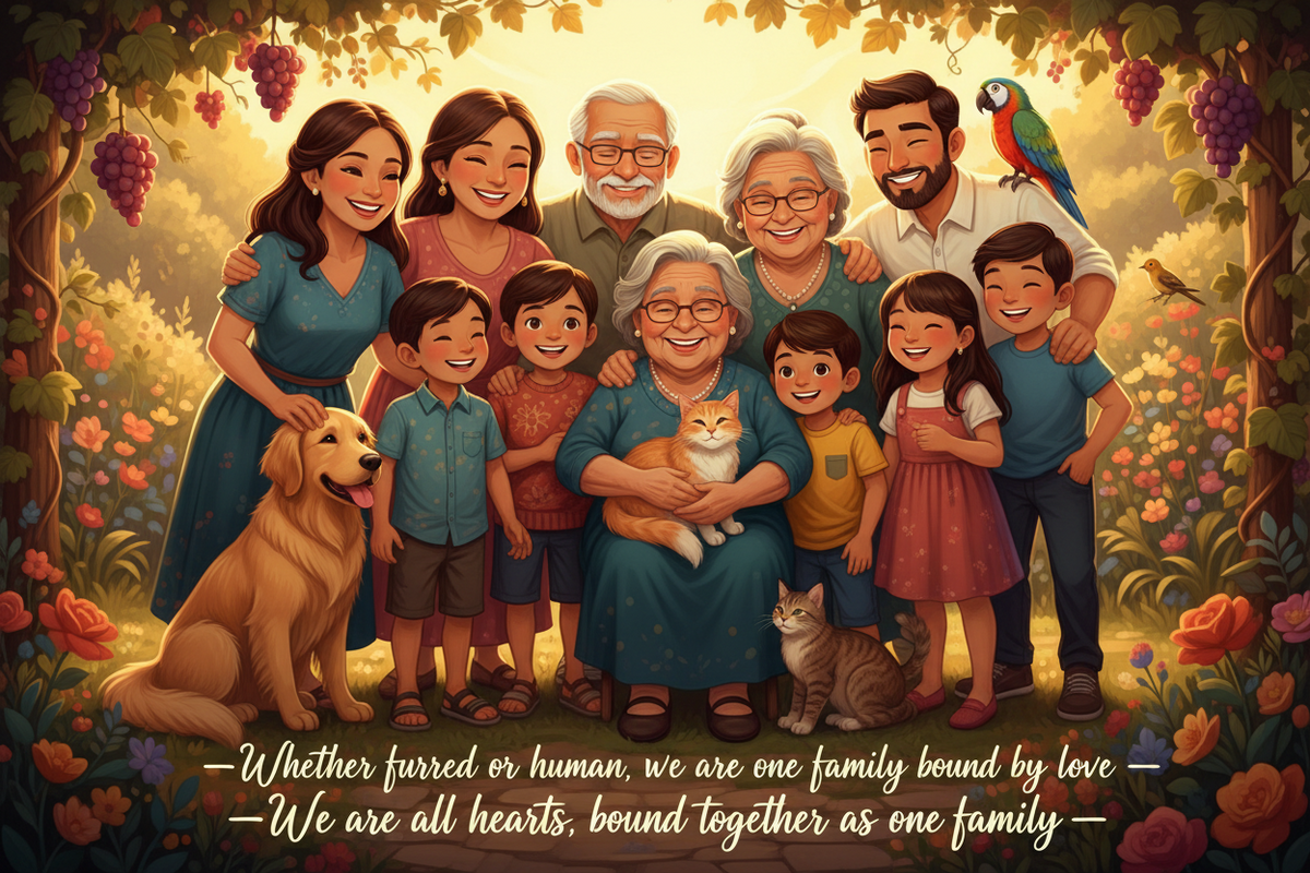Bound By Love:  Furry Babies And Humans Watercolor  Family Portraits